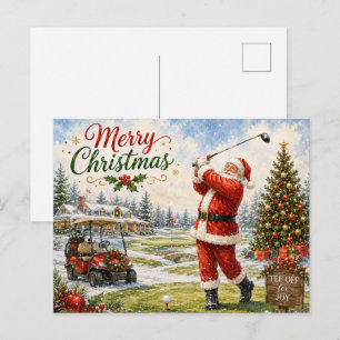 Golf Santa Claus Christmas golfing Holiday Postcard