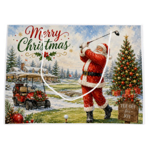 Golf Santa Claus Christmas golfing Large Gift Bag