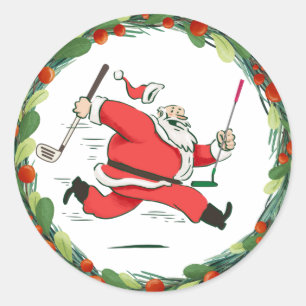 GOLF SANTA Claus golfer for Christmas Party Classic Round Sticker