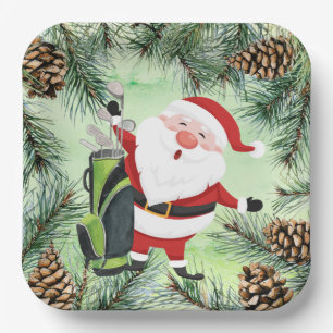 GOLF SANTA Claus golfer for Christmas Party Paper Plate