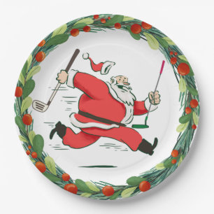GOLF SANTA Claus golfer for Christmas Party Paper Plate