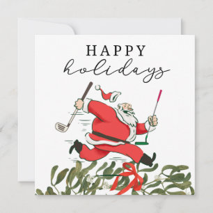 Golf Santa Claus golfer happy Holidays  Holiday Card