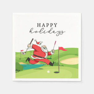 Golf Santa Claus golfer happy Holidays Napkin