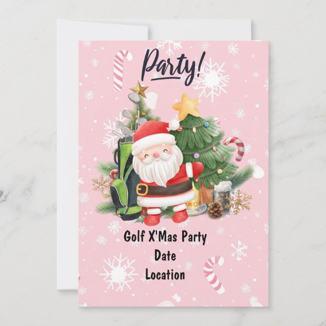 Golf Santa Claus golfer in on pink background Invitation (Front)