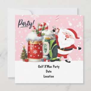Golf Santa Claus golfer in on pink background Save The Date