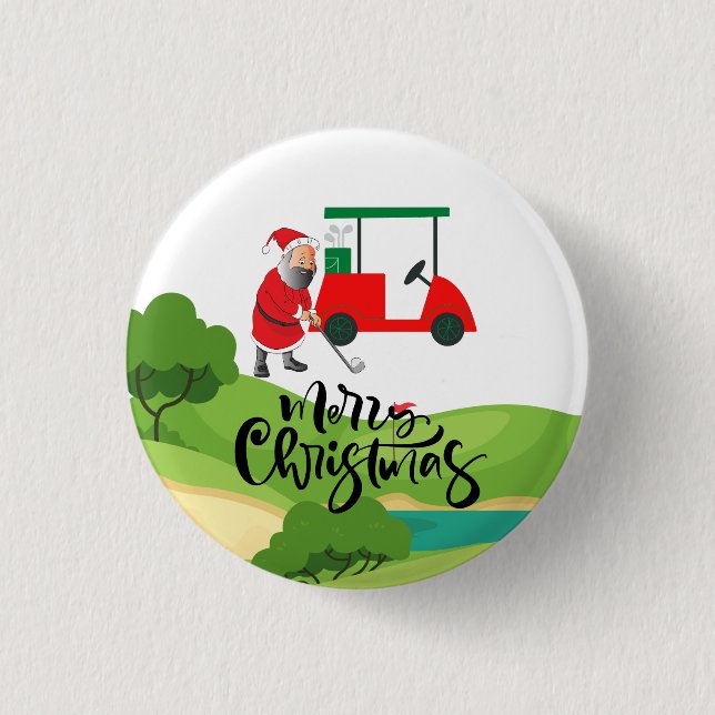  Golf Santa Claus golfer Merry Christmas on Green  3 Cm Round Badge (Front)