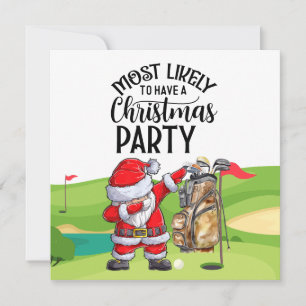 Golf Santa Claus golfer Merry Christmas on Green  Invitation