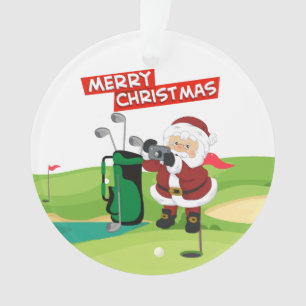 Golf Santa Claus golfer Merry Christmas on Green Ornament