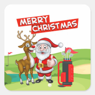 Golf Santa Claus golfer Merry Christmas on Green  Square Sticker
