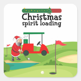  Golf Santa Claus golfer Merry Christmas on Green  Square Sticker