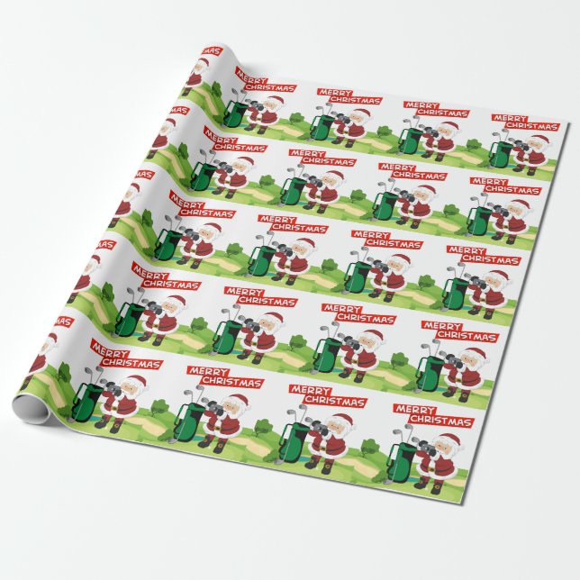  Golf Santa Claus golfer Merry Christmas on Green  Wrapping Paper (Unrolled)