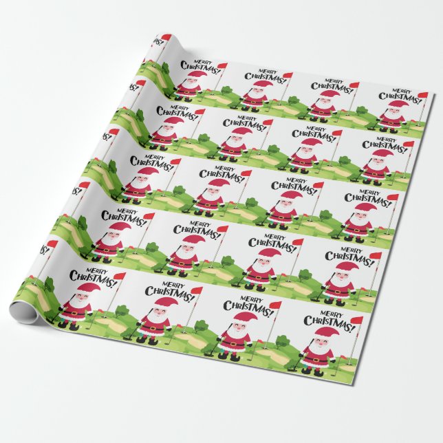  Golf Santa Claus golfer Merry Christmas on Green  Wrapping Paper (Unrolled)
