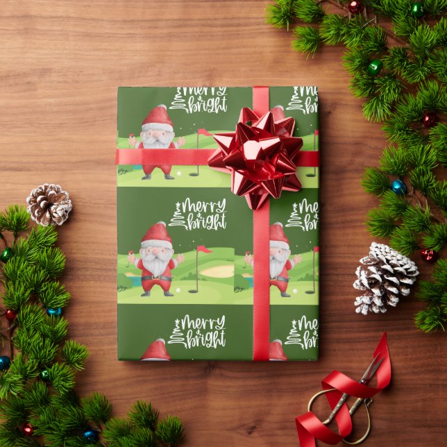  Golf Santa Claus golfer Merry Christmas on Green  Wrapping Paper (Holiday Gift)