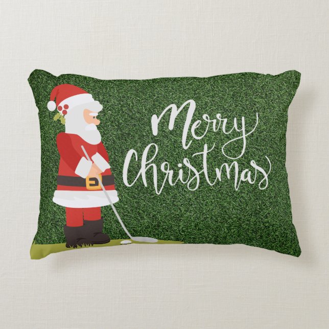 Golf Santa Claus golfer on green grass Christmas Decorative Cushion (Front)