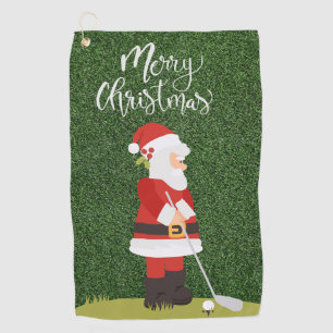 Golf Santa Claus golfer on green grass Christmas Golf Towel