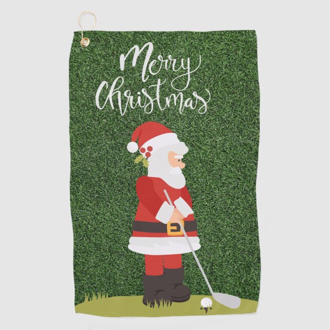 Golf Santa Claus golfer on green grass Christmas  Towel (Front)