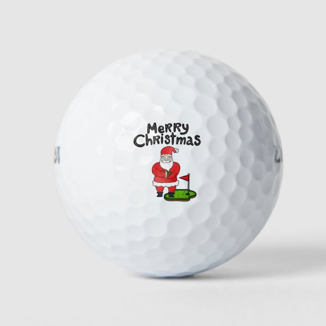 Golf Santa Claus Golfing at flag Merry Christmas  Balls (Front)