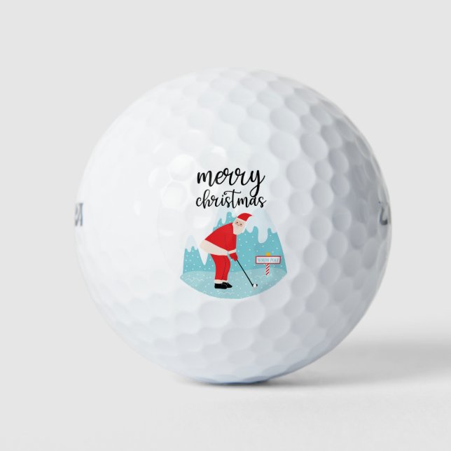 Golf Santa Claus Golfing at North Pole Christmas Balls (Front)