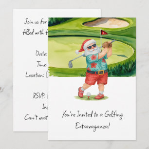 Golf  Santa Claus golfing Christmas Summer Themed  Invitation