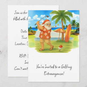 Golf Santa Claus golfing Christmas Summer Themed Invitation