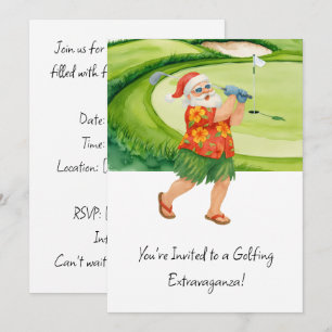 Golf  Santa Claus golfing Christmas Summer Themed  Invitation