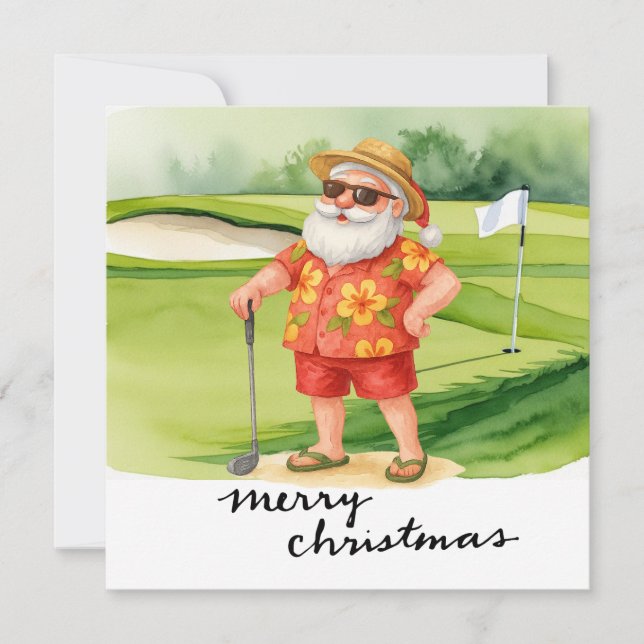 Golf  Santa Claus golfing Christmas Themed  Holiday Card (Front)