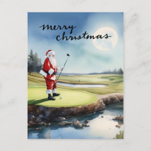 Golf Santa Claus golfing Christmas Themed Holiday Postcard