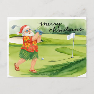 Golf Santa Claus golfing Christmas Themed Holiday Postcard