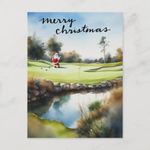 Golf Santa Claus golfing Christmas Themed Holiday Postcard