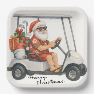 Golf Santa Claus golfing Christmas Themed Paper Plate