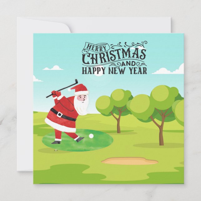 Golf  Santa Claus golfing for Christmas  Holiday Card (Front)