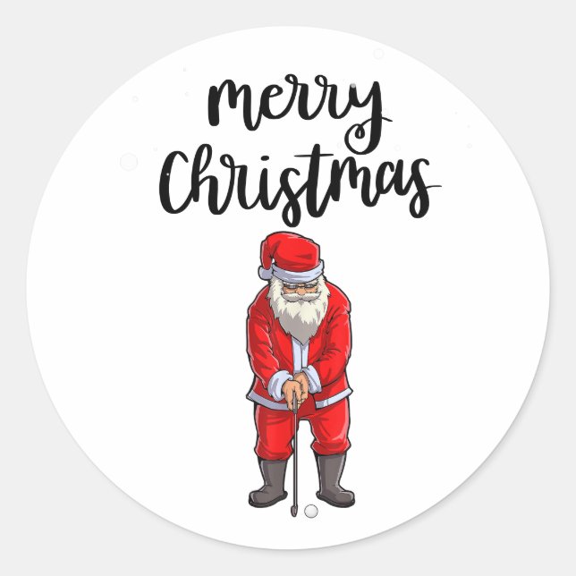 Golf Santa Claus golfing  Merry Christmas   Classic Round Sticker (Front)