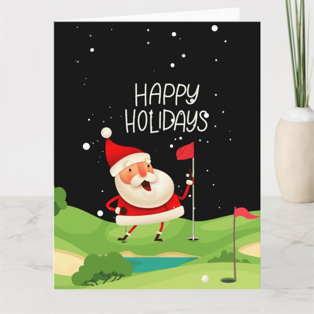 Golf Santa Claus Happy Holidays Christmas Golfing  Card (Front)