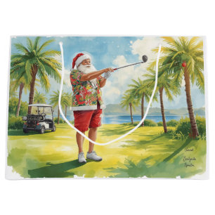 Golf Santa Claus is golfing by the beach Large Gift Bag