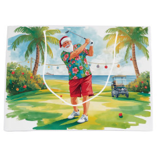 Golf Santa Claus is golfing by the beach Large Gift Bag