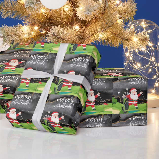 Golf Santa Claus is golfing Christmas for golfer  Wrapping Paper (Holidays)