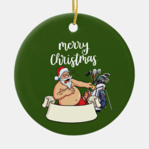 Golf Santa Claus is golfing on Christmas Ceramic Tree Decoration
