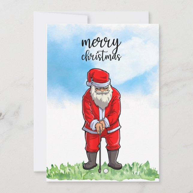 Golf Santa Claus is golfing on Christmas Holiday Card (Front)