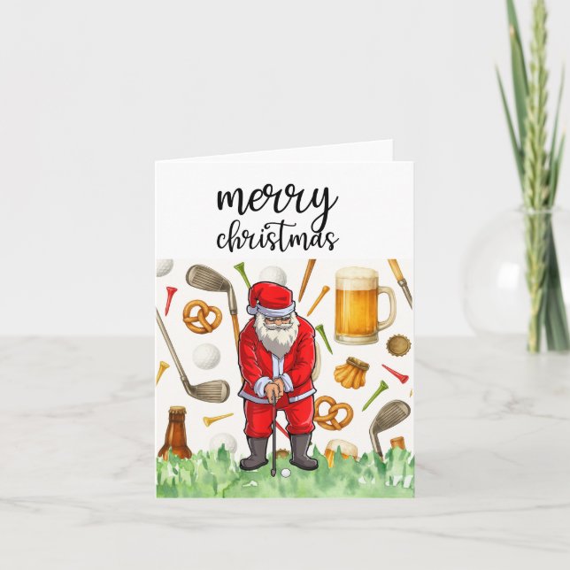 Golf Santa Claus is golfing on Christmas Holiday Card (Front)