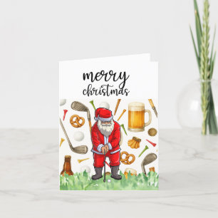 Golf Santa Claus is golfing on Christmas Holiday Card