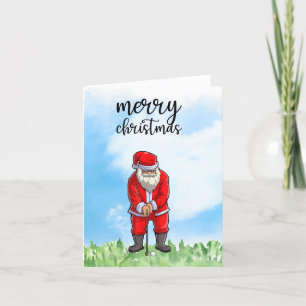 Golf Santa Claus is golfing on Christmas Holiday Card