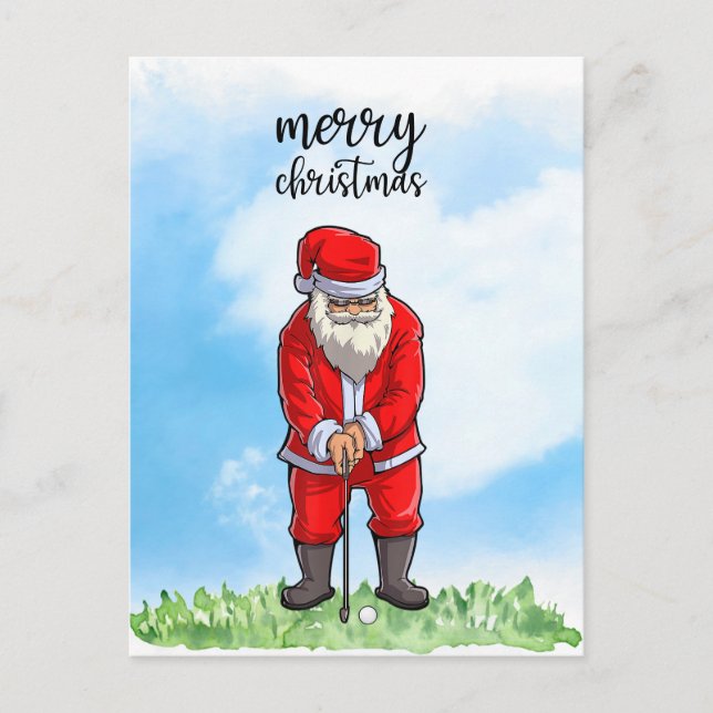 Golf Santa Claus is golfing on Christmas Holiday Postcard (Front)