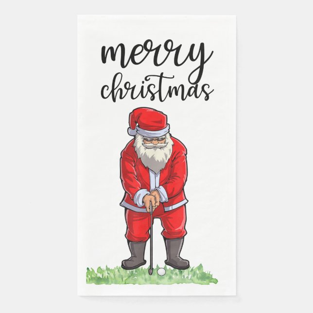 Golf Santa Claus is golfing on Christmas Napkin (Front)