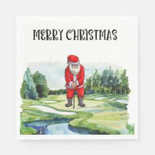 Golf Santa Claus is golfing on Christmas Napkin