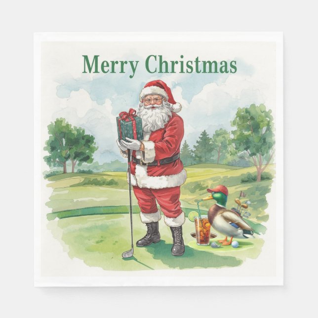 Golf Santa Claus is golfing on Christmas Napkin (Front)