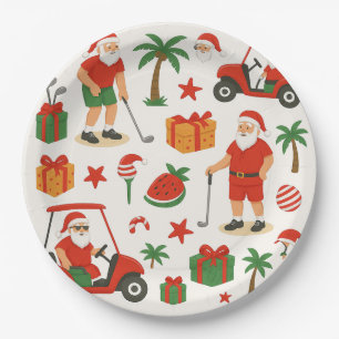 Golf Santa Claus is golfing on Christmas Paper Plate