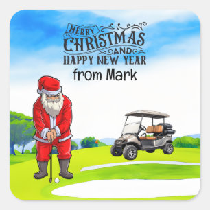 Golf Santa Claus is golfing on Christmas Square Sticker