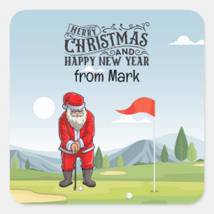 Golf Santa Claus is golfing on Christmas Square Sticker