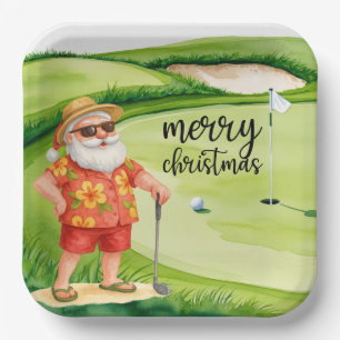 Golf Santa Claus is golfing on Christmas Summer Paper Plate