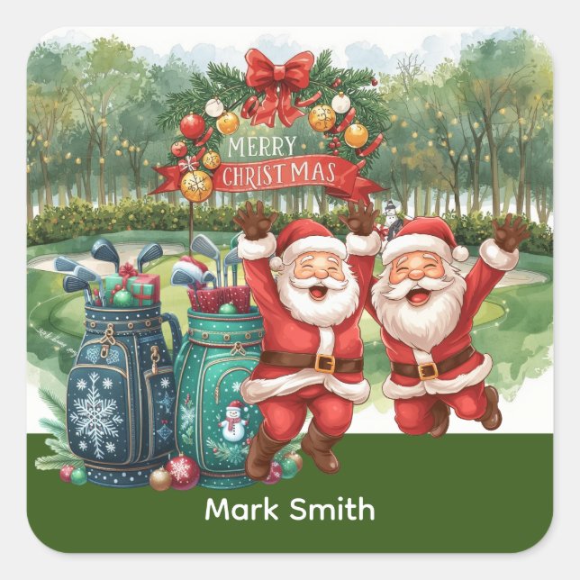 Golf Santa Claus  Merry Christmas  Square Sticker (Front)